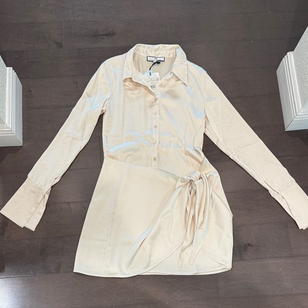 Rachel Parcell Cream Long Sleeve Wrap Shirt Dress